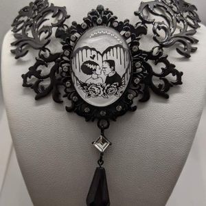 Frankenstein and bride huge cameo necklace